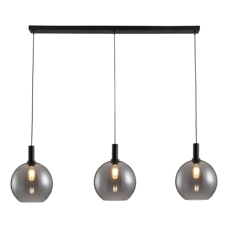 Freelight Hanglamp Chandra 3 lichts rook glas L 120 cm zwart Nieuw