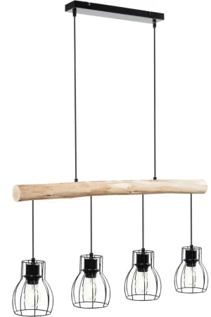 Hete Deal tectake Hanglamp Woody, 4-lichts, met houten balk, 40 W, Zwart/Bruin