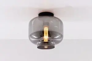 Betaalbaar Zwarte korte plafondlamp EEFF smoke zwart | Bloc Ø 24 cm