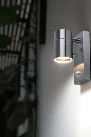 Betaalbaar Wandlamp, roestvrij staal, bewegingsmelder, H 16,3 cm