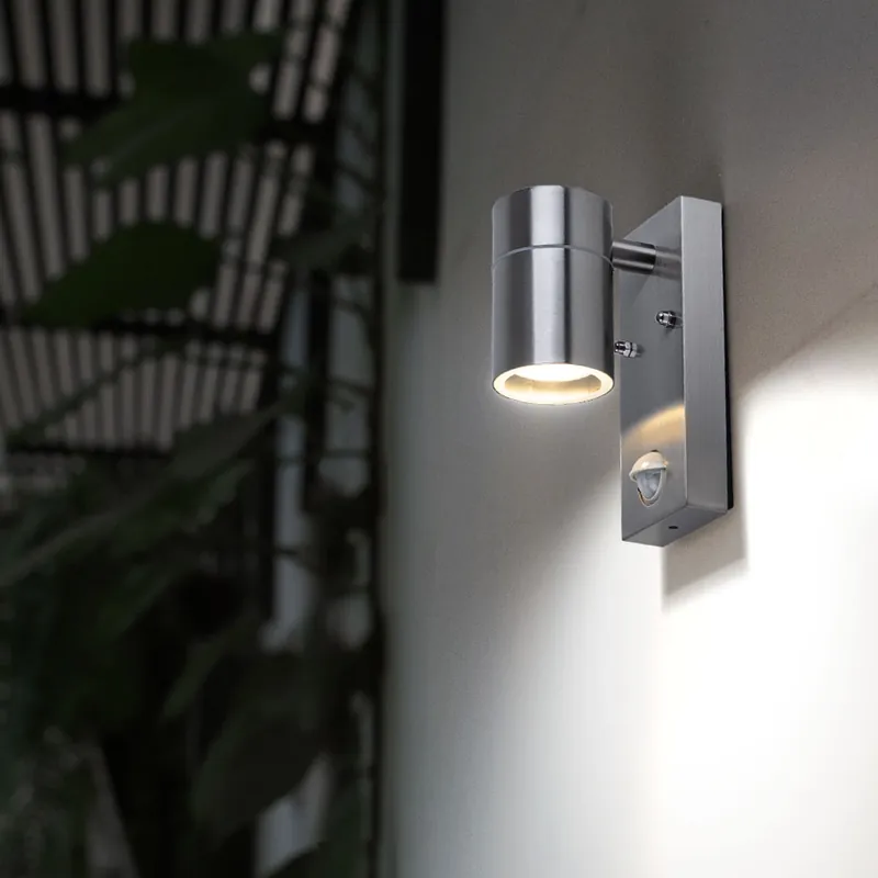 Betaalbaar Wandlamp, roestvrij staal, bewegingsmelder, H 16,3 cm