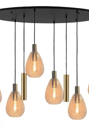 Aanbieding Freelight Hanglamp Dorato 8 lichts ovaal L120 cm zwart goud