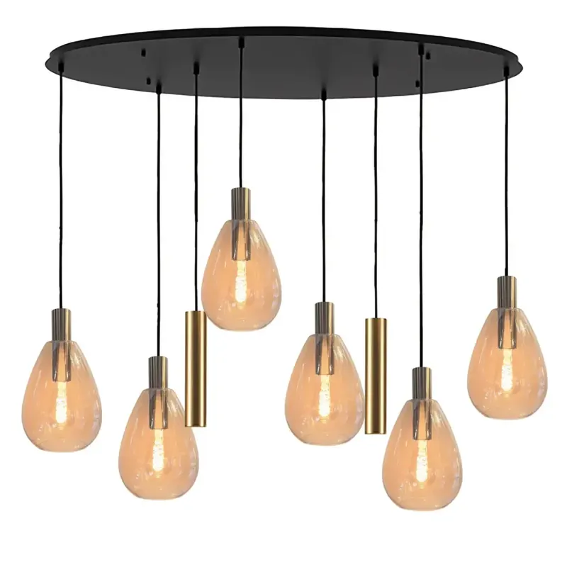 Aanbieding Freelight Hanglamp Dorato 8 lichts ovaal L120 cm zwart goud
