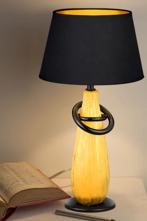 Weekendaanbieding Tafellamp, goud, keramiek, zwarte stof, H 38 cm