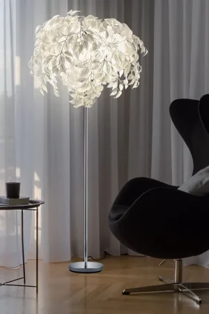 Staande lamp, bladmotief, chroom, wit, H 180 cm Lage Kosten