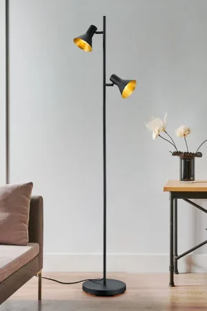 Staande lamp, beweegbare gewrichten, zwart, goud, H 144 cm Koop Vandaag