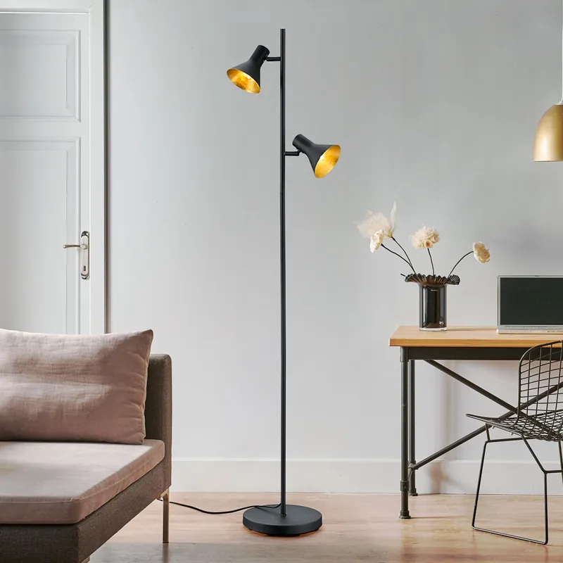 Staande lamp, beweegbare gewrichten, zwart, goud, H 144 cm Koop Vandaag