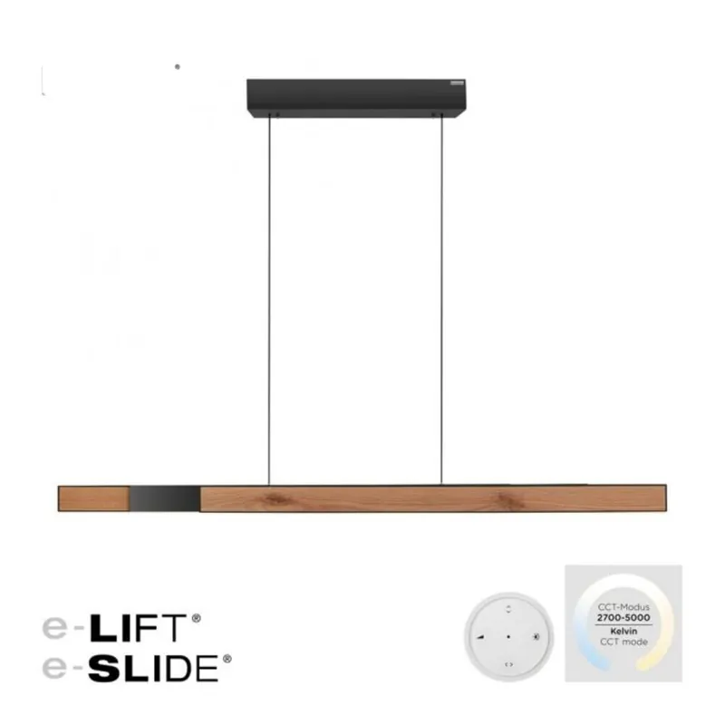 Neuhaus PURE Hanglamp e-Lift + e-Slide L 120-200 cm zwart hout Beperkte Voorraad