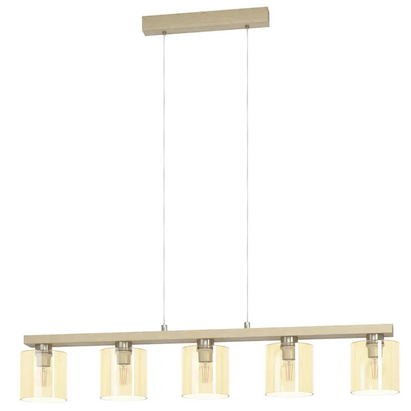 EGLOCastralvoHanglamp-5lichts-E27-Hout/Glas- Bruin Nu Kopen