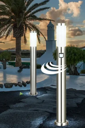 Korting Set van 2 roestvrijstalen LED vloerlampen met en zonder sensor