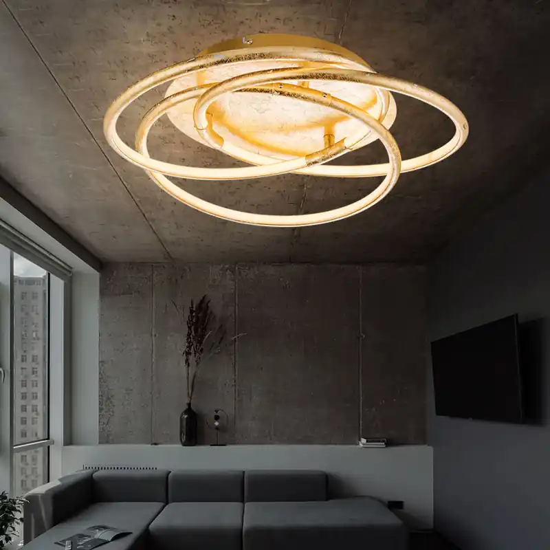 Exclusieve Aanbieding LED plafondlamp, goud, ring design, aluminium, D 50 cm