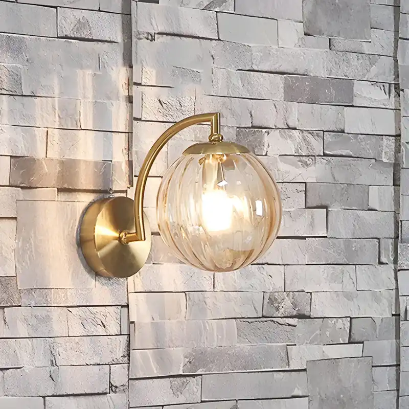 1-Licht Gebogen Arm Wandlamp met Bolvormige Ribbelglas Kap Tijdelijk Beschikbaar