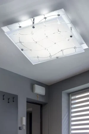 LED plafondlamp, chroom, gesatineerd glas L 32 cm Tijdelijk Beschikbaar
