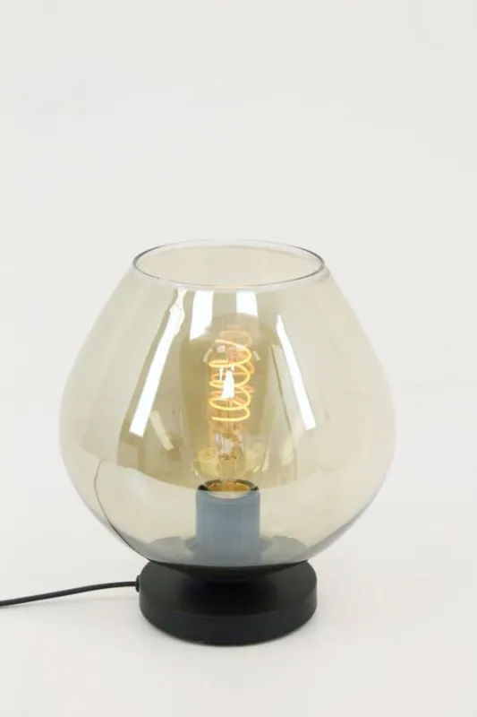 Zwarte tafellamp TINO smoke fumé glas | Druppel Ø 20 cm Shop Nu