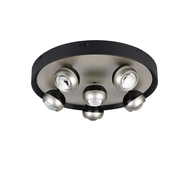 ORBIT moderne plafonnière 6 LED matzwart en zilver Direct Beschikbaar