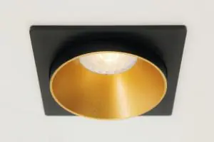 Vierkante inbouwspot zwart met goud CLICK&FIX licht verdiept | 10 cm Superprijs