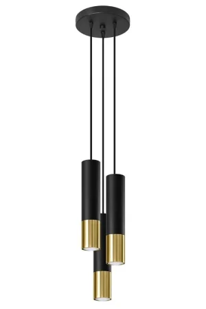 Korting Sollux Hanglamp Loopez 3 lichts Ø 20 cm zwart goud