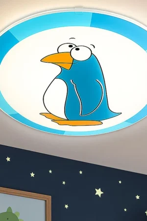 Wandlamp, pinguïn, glas, staal, blauw wit, D 25 cm, BIUBIU Shop Nu