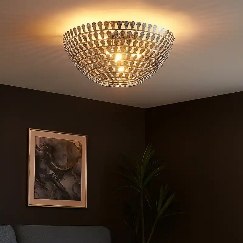 Plafondlamp, blad chroom design, D 35 cm Betaalbaar