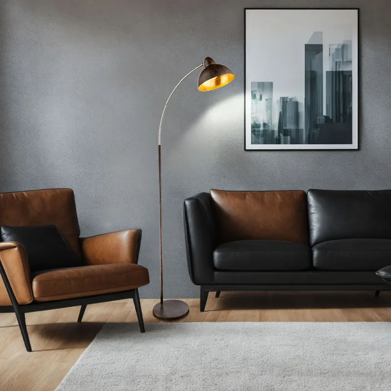 Dagaanbieding Staande lamp, beweegbare spot, messing, roestkleurig, H 155 cm