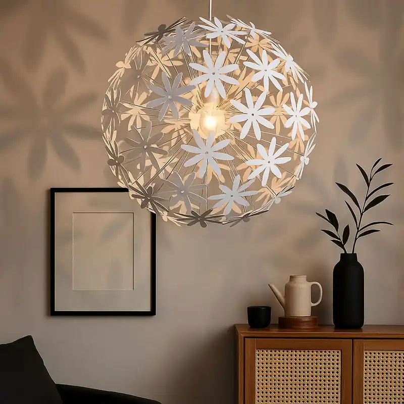 Laatste Versie Hanglamp, bloemmotief, wit, 60 cm, STELLA