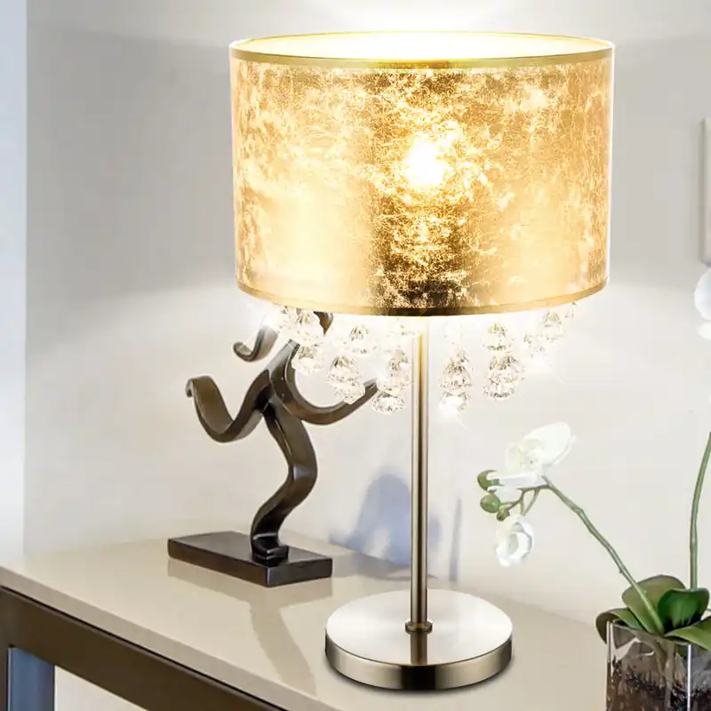 Kristallen lamp, bladgoud, mat nikkel, 1x E27 Nieuw
