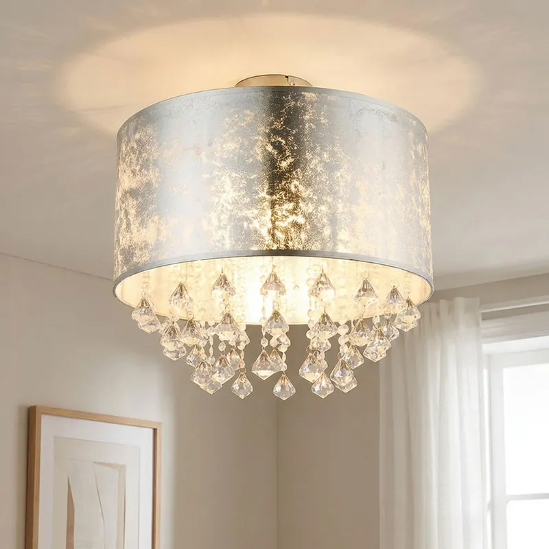 Op = Op Plafondlamp met textielen lampenkap en kristallen AMY
