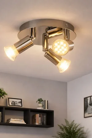 Bestseller LED plafondlamp, chroom, beweegbare spots, IP44, D 16 cm