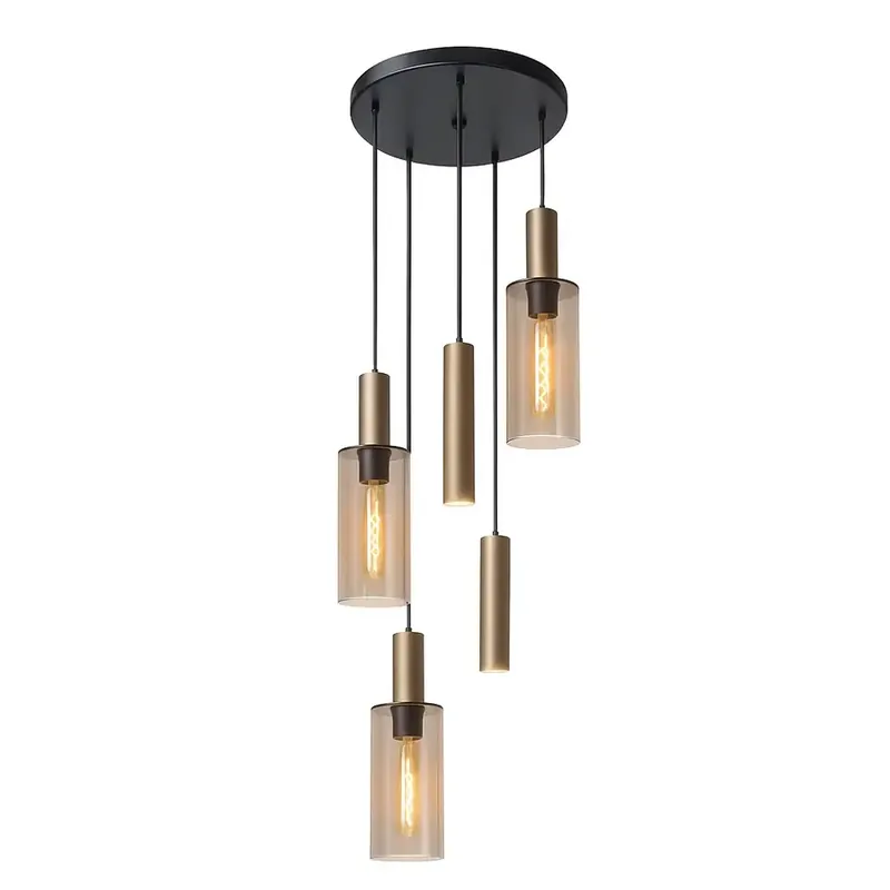 Bestseller Highlight Hanglamp Perugia 3+2 lichts Ø 45 cm zwart amber