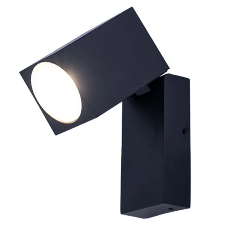 Wandlamp, inbouwspot, zwart aluminium, beweegbaar, H 10 cm Op = Op