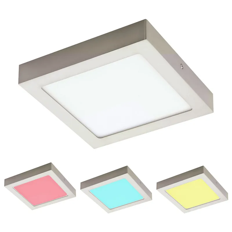 Gratis Retour RGB LED plafondlamp, afstandsbediening, dimbaar, nikkel, H 3,5cm