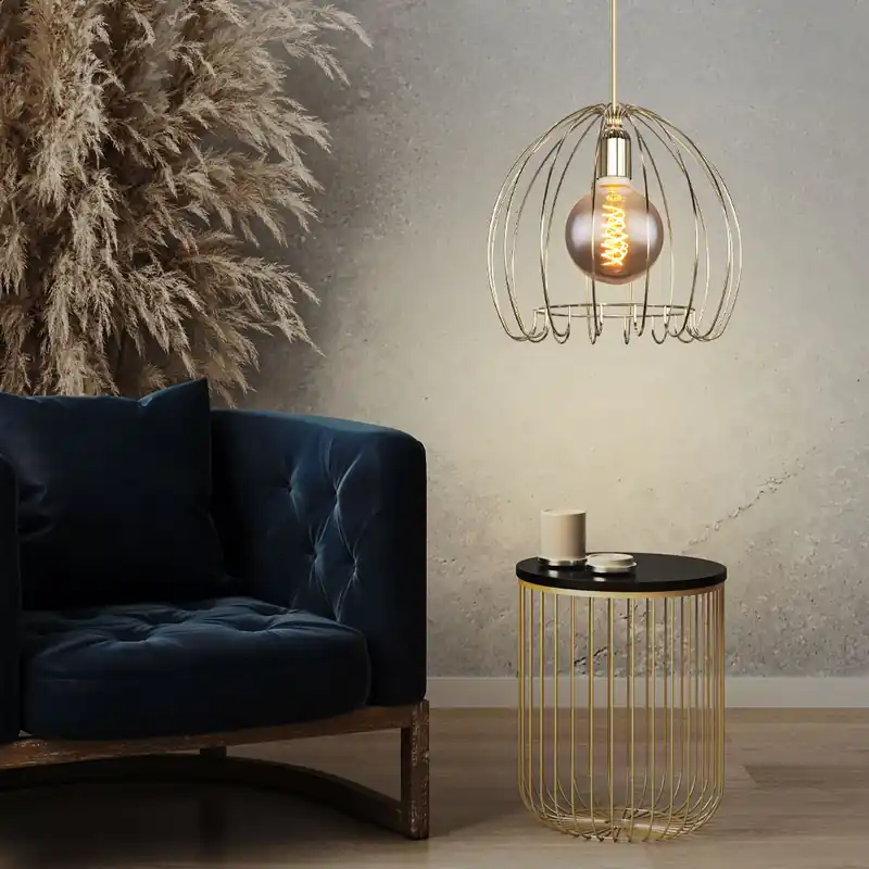 Snelle Levering Hanglamp, kooiconstructie, messing, D 35 cm