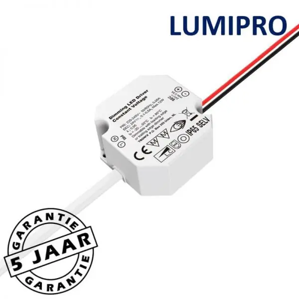 Dimbare mini TRIAC PRO LED-driver 24 volt LumiPro IP65 | max. 12 watt Premium