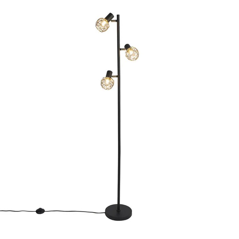 Korting Qazqa vloerlamp mesh goudkleurig e14