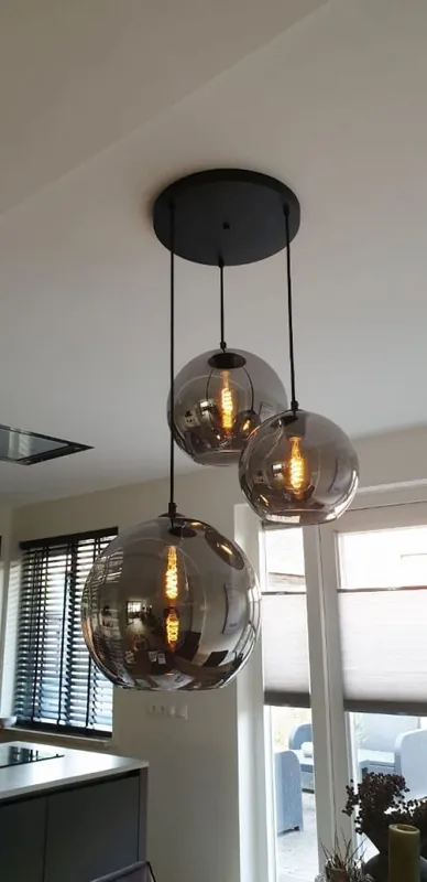 Lage Prijs 3-lichts hanglamp BALLOON II metallic smoke zwart | Ronde plafondplaat 35 cm