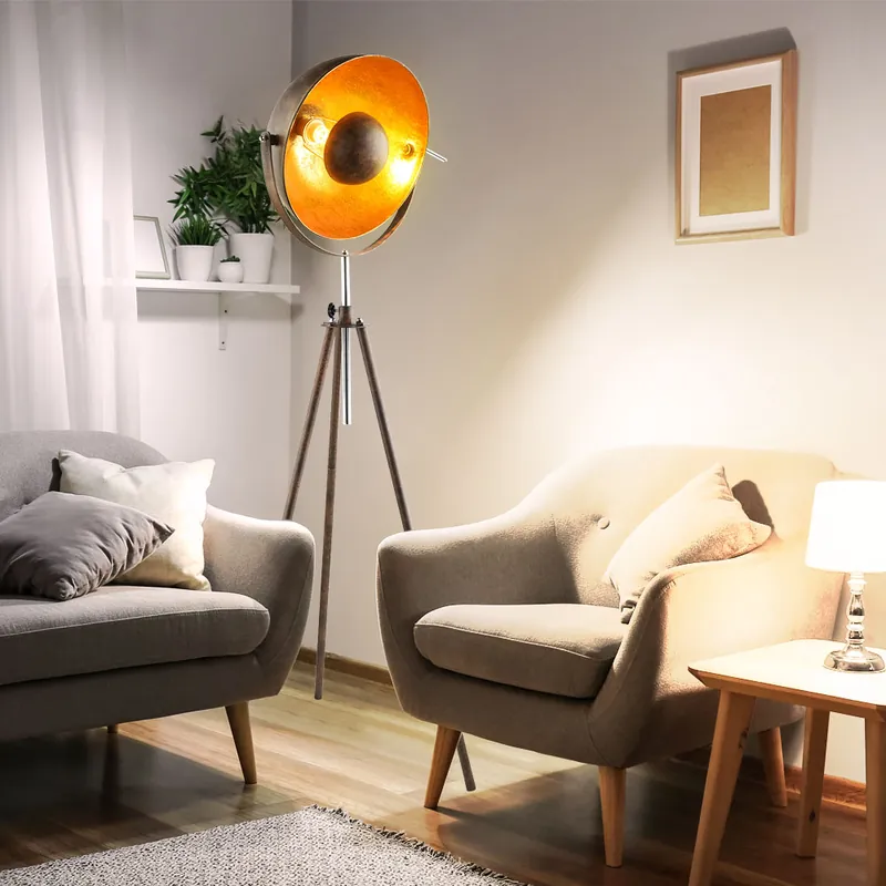 Betaalbaar Staande lamp, beweegbare spot, roestkleurig goud, hoogte 179 cm