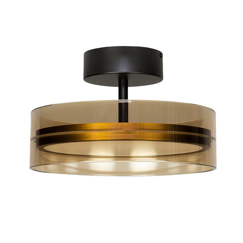 Op = Op Plafondlamp Enzo zwart/brons/amber glas