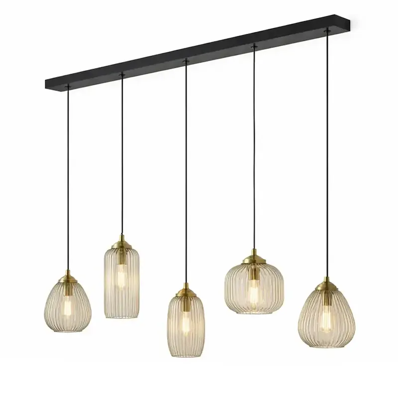 Ylumen Hanglamp Stripe 5 lichts L 120 cm zwart Direct Beschikbaar
