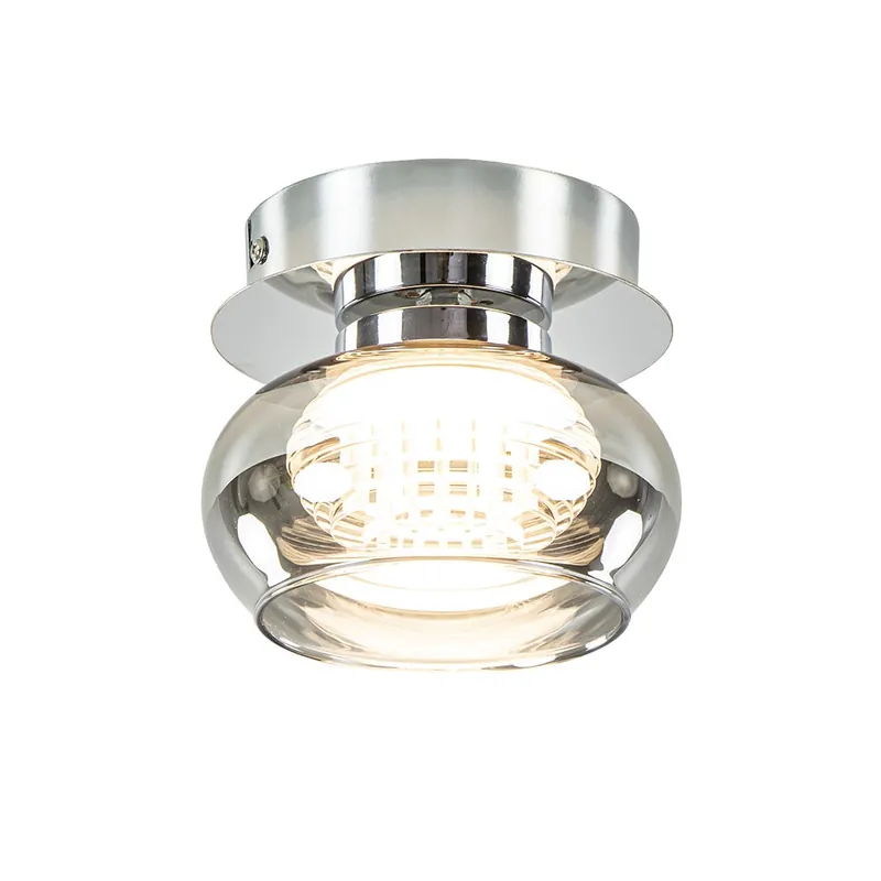 Plafondlamp klein chroom met smoke glas Laatste Kans