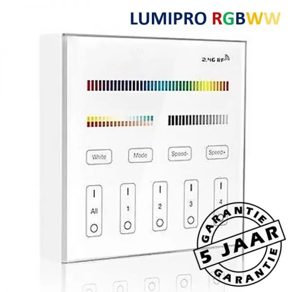 PROLED draadloze wandbediening LumiPro RGBWW LED-strips | 4-zones Meest Verkocht