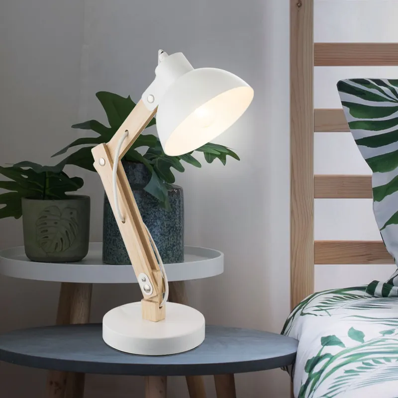 Gratis Verzending Tafellamp, hout, wit-natuur, spot/hoogteverstelbaar, H 42,5 cm, TONGARIRO