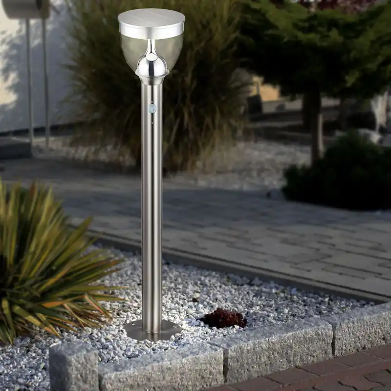 Laatste Versie LED solar steeklamp, roestvrij staal, bewegingsmelder, H 95 cm