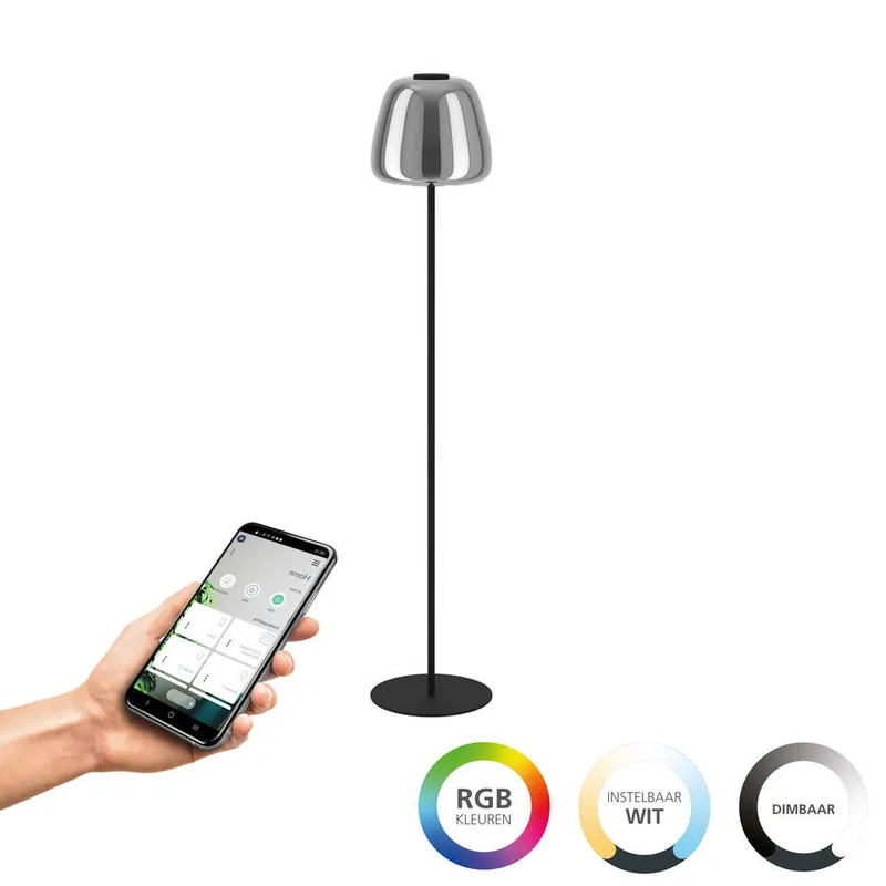 Beperkte Voorraad EGLO connect.z Alfero-Z Staande lamp - RGB - Glas - Zwart/Chroom