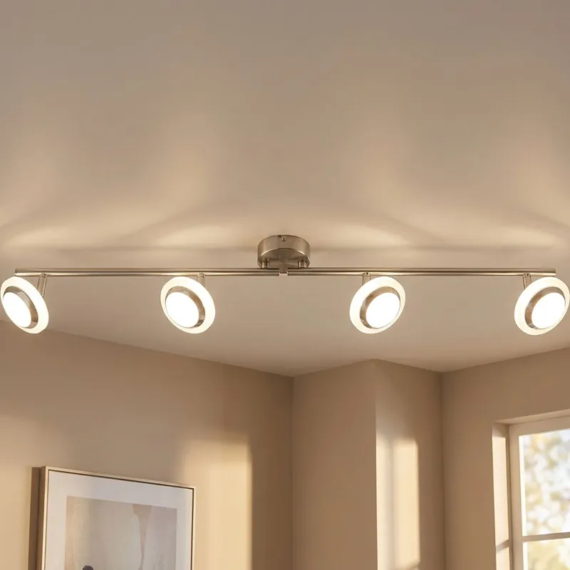 LED plafondlamp, metaal, mat nikkel, beweegbare spots, L 80 cm Voordeelprijs