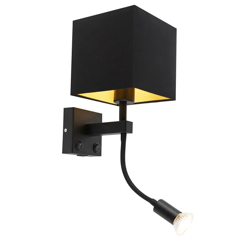 Favoriet Qazqa wandlamp met lamp met leesarm zeno zwart e27