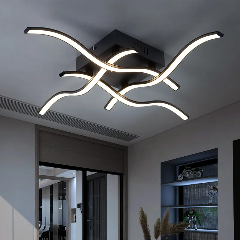Populair LED plafondlamp, golf design, zwart, breedte 55 cm