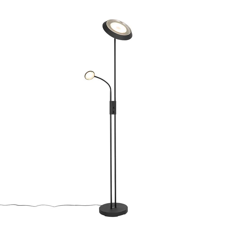 Qazqa staande lamp met leesarm fez zwart geïntegreerde led Populair