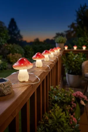 LED solar sprookjesverlichting, 6x paddenstoelen, wit-rood, L 270cm Direct Beschikbaar