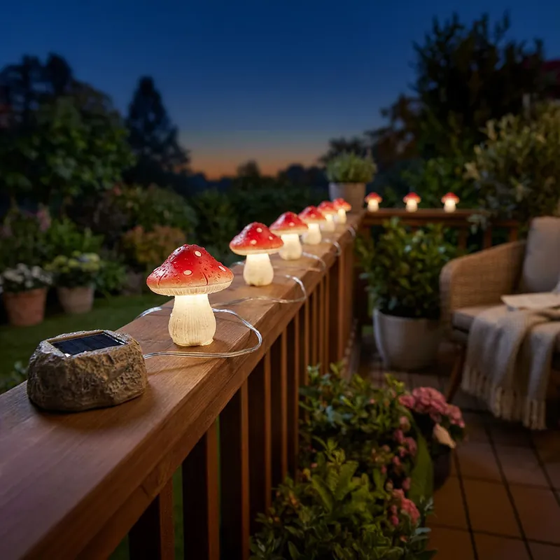 LED solar sprookjesverlichting, 6x paddenstoelen, wit-rood, L 270cm Direct Beschikbaar