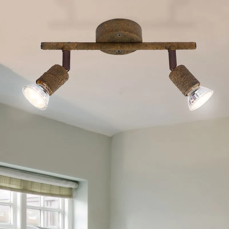 Gratis Retour LED plafondspot, roestkleur, verstelbare spot, L 26 cm